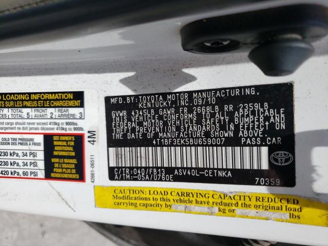 Photo 10 from auction – 2011 TOYOTA CAMRY BASE with VIN 4T1BF3EK5BU659007