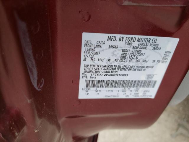 Photo 10 from auction – 2006 FORD F150 with VIN 1FTRX12W26NB12093