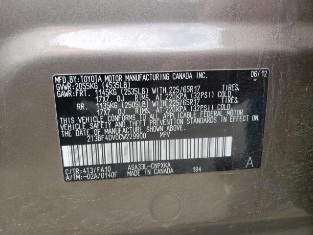 Photo 10 from auction – 2012 TOYOTA RAV4 with VIN 2T3BF4DV0CW229900