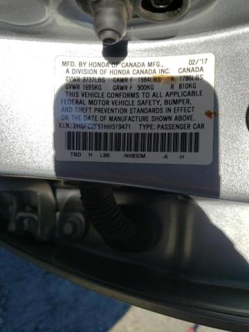 Photo 10 from auction – 2017 HONDA CIVIC LX with VIN 2HGFC2F51HH519471