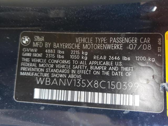 Photo 10 from auction – 2008 BMW 528 XI with VIN WBANV135X8C150399