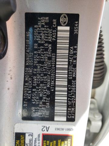 Photo 10 from auction – 2012 TOYOTA AVALON BAS with VIN 4T1BK3DB2CU460883