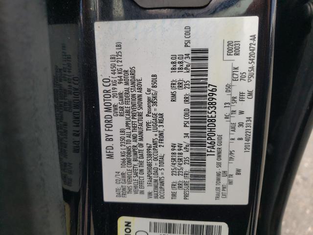 Photo 10 from auction – 2014 FORD FUSION SE with VIN 1FA6P0HD8E5389967