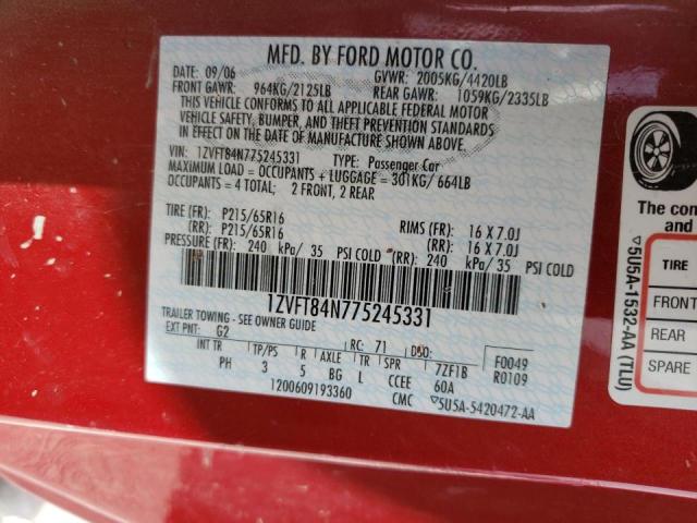 Photo 10 from auction – 2007 FORD MUSTANG with VIN 1ZVFT84N775245331