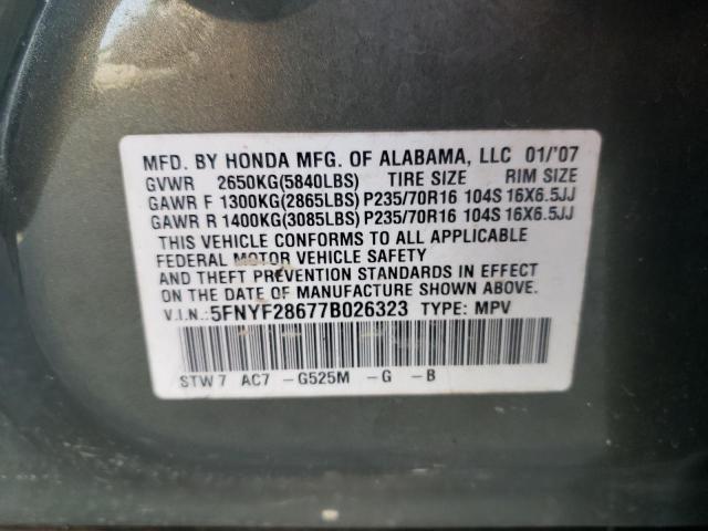 Photo 10 from auction – 2007 HONDA PILOT EXL with VIN 5FNYF28677B026323
