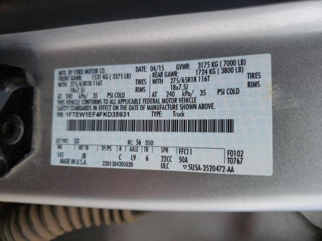 Photo 10 from auction – 2015 FORD F150 SUPER with VIN 1FTEW1EF4FKD35931
