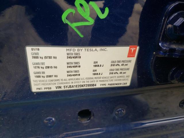 Photo 10 from auction – 2019 TESLA MODEL S with VIN 5YJSA1E20KF299984