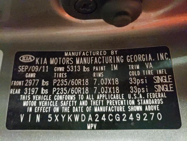 Photo 10 from auction – 2012 KIA SORENTO SX with VIN 5XYKWDA24CG249270