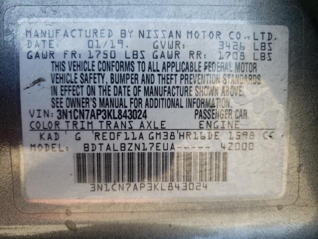 Photo 10 from auction – 2019 NISSAN VERSA S with VIN 3N1CN7AP3KL843024