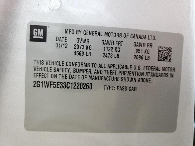Photo 10 from auction – 2012 CHEVROLET IMPALA LS with VIN 2G1WF5E33C1220260