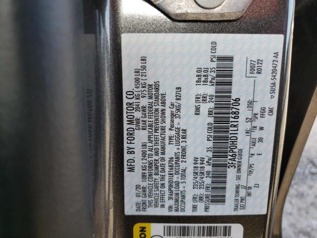 Photo 10 from auction – 2020 FORD FUSION SE with VIN 3FA6P0HD1LR168706
