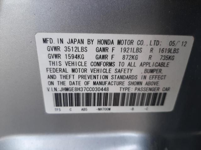 Photo 10 from auction – 2012 HONDA FIT with VIN JHMGE8H37CC030448