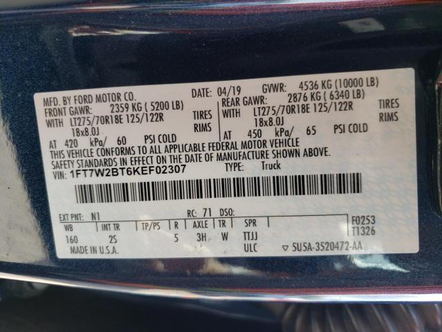Photo 10 from auction – 2019 FORD F250 SUPER with VIN 1FT7W2BT6KEF02307