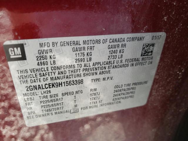Photo 10 from auction – 2017 CHEVROLET EQUINOX LT with VIN 2GNALCEK9H1563398