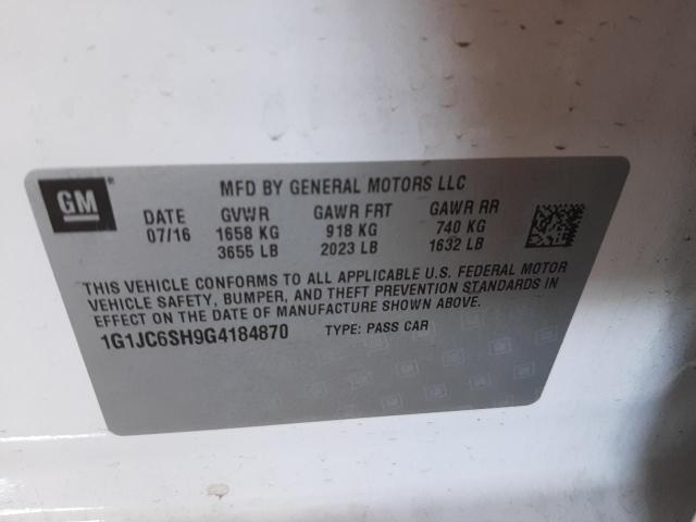 Photo 10 from auction – 2016 CHEVROLET SONIC LT with VIN 1G1JC6SH9G4184870