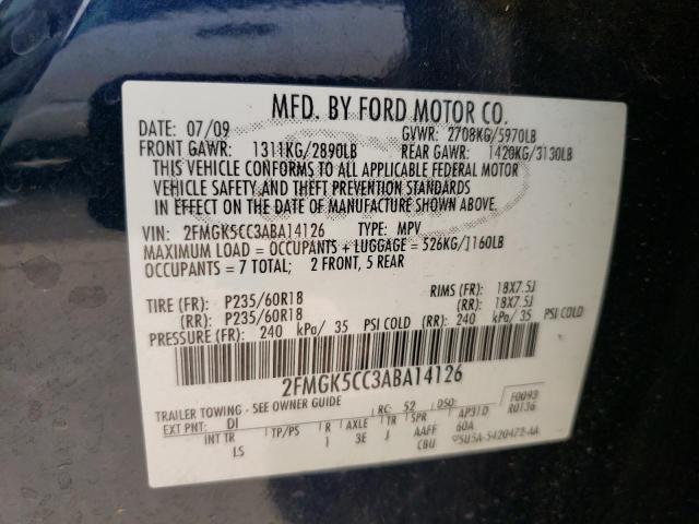 Photo 10 from auction – 2010 FORD FLEX SEL with VIN 2FMGK5CC3ABA14126