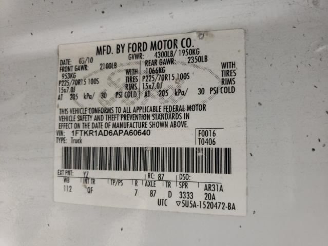 Photo 10 from auction – 2010 FORD RANGER with VIN 1FTKR1AD6APA60640