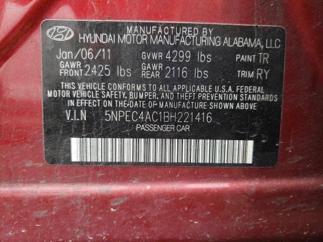Photo 10 from auction – 2011 HYUNDAI SONATA SE with VIN 5NPEC4AC1BH221416