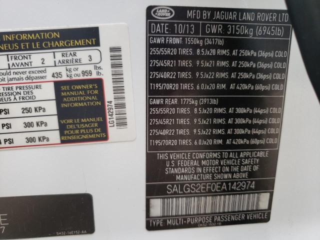 Photo 10 from auction – 2014 LAND ROVER RANGE ROVE with VIN SALGS2EF0EA142974