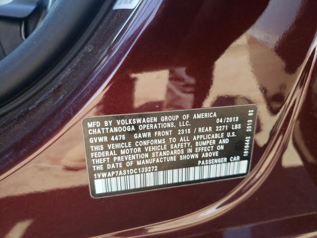Photo 10 from auction – 2013 VOLKSWAGEN PASSAT S with VIN 1VWAP7A31DC133272