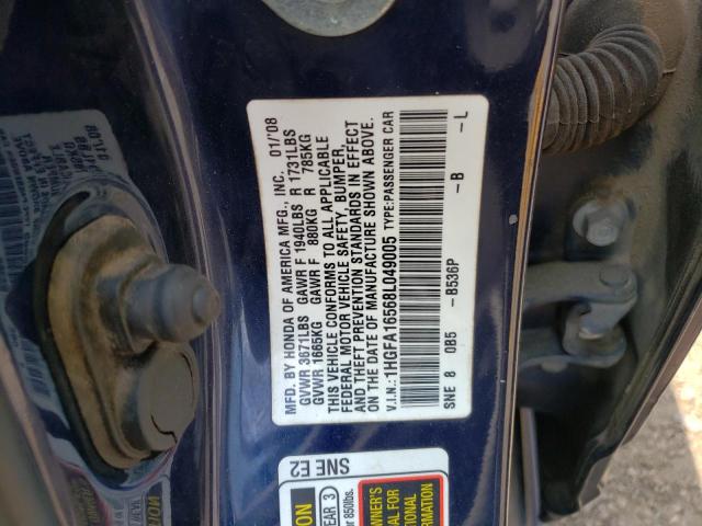 Photo 10 from auction – 2008 HONDA CIVIC LX with VIN 1HGFA16568L049005