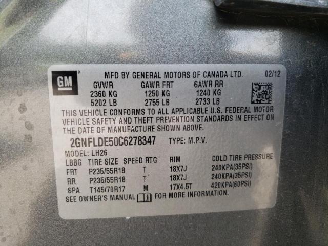 Photo 10 from auction – 2012 CHEVROLET EQUINOX LT with VIN 2GNFLDE50C6278347