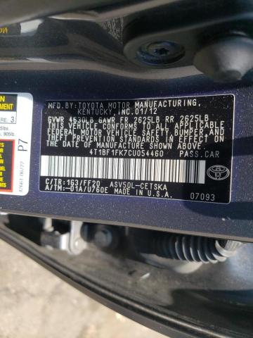 Photo 10 from auction – 2012 TOYOTA CAMRY BASE with VIN 4T1BF1FK7CU054460