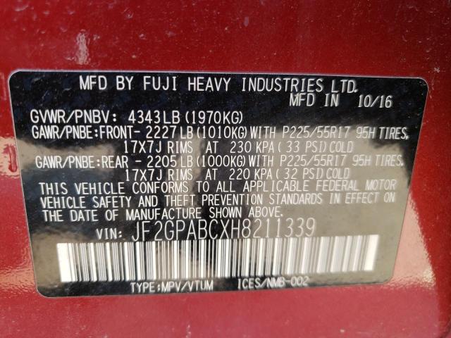 Photo 10 from auction – 2017 SUBARU CROSSTREK with VIN JF2GPABCXH8211339