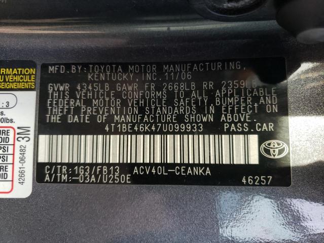 Photo 10 from auction – 2007 TOYOTA CAMRY CE with VIN 4T1BE46K47U099933