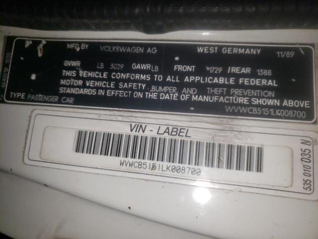 Photo 10 from auction – 1990 VOLKSWAGEN CABRIOLET with VIN WVWCB5151LK008700