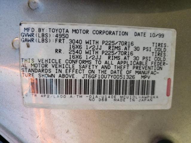 Photo 10 from auction – 2000 LEXUS RX 300 with VIN JT6GF10U7Y0051326
