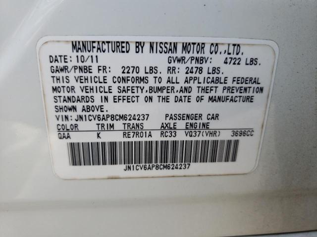 Photo 10 from auction – 2012 INFINITI G37 BASE with VIN JN1CV6AP8CM624237