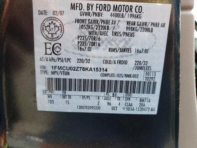 Photo 10 from auction – 2008 FORD ESCAPE XLS with VIN 1FMCU02Z78KA15314