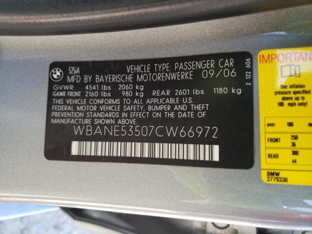 Photo 10 from auction – 2007 BMW 525 I with VIN WBANE53507CW66972