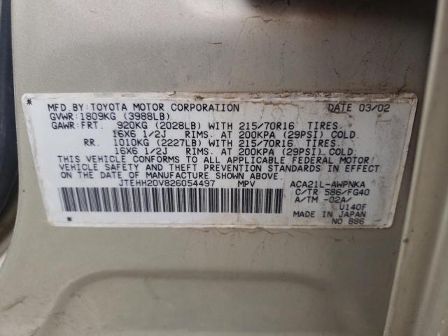 Photo 10 from auction – 2002 TOYOTA RAV4 with VIN JTEHH20V826054497