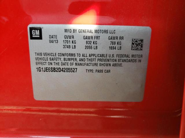 Photo 10 from auction – 2013 CHEVROLET SONIC LTZ with VIN 1G1JE6SB2D4205527