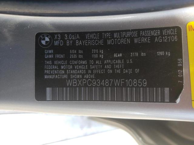 Photo 10 from auction – 2007 BMW X3 3.0SI with VIN WBXPC93487WF10859