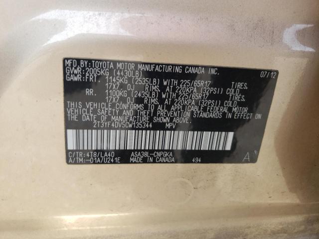 Photo 10 from auction – 2012 TOYOTA RAV4 LIMIT with VIN 2T3YF4DV5CW135344