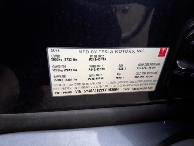 Photo 10 from auction – 2015 TESLA MODEL S with VIN 5YJSA1E22FF103694