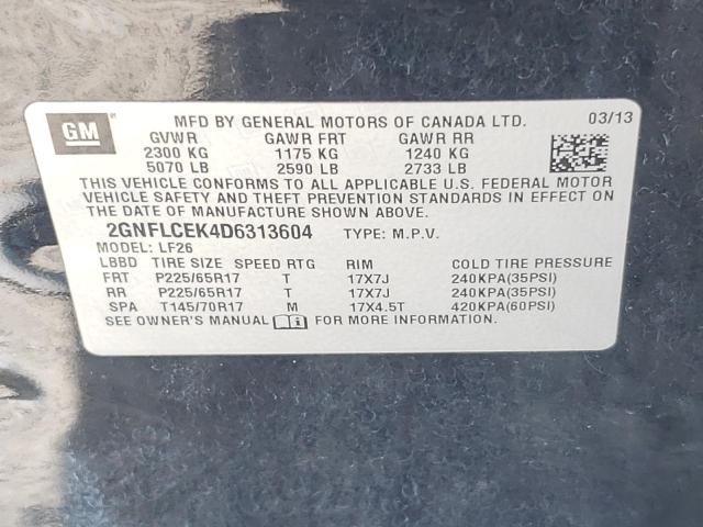 Photo 10 from auction – 2013 CHEVROLET EQUINOX LS with VIN 2GNFLCEK4D6313604