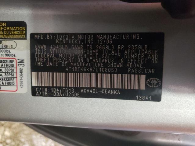 Photo 10 from auction – 2007 TOYOTA CAMRY CE with VIN 4T1BE46K97U108058