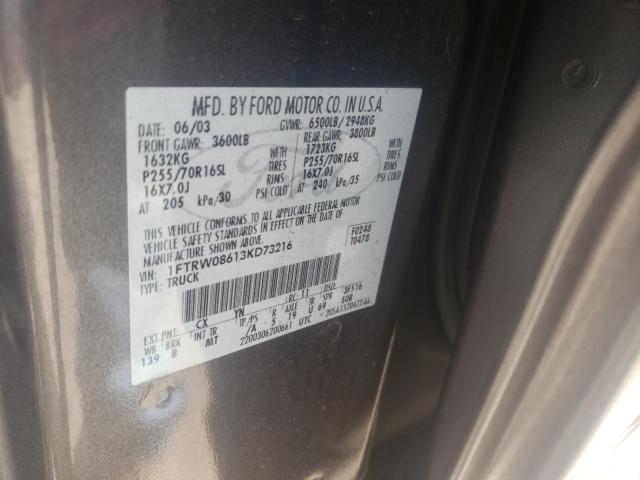 Photo 10 from auction – 2003 FORD F150 SUPER with VIN 1FTRW08613KD73216