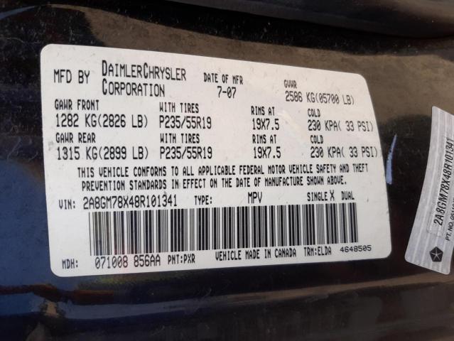 Photo 10 from auction – 2008 CHRYSLER PACIFICA L with VIN 2A8GM78X48R101341
