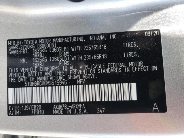 Photo 10 from auction – 2021 TOYOTA HIGHLANDER with VIN 5TDHBRCH6MS515946