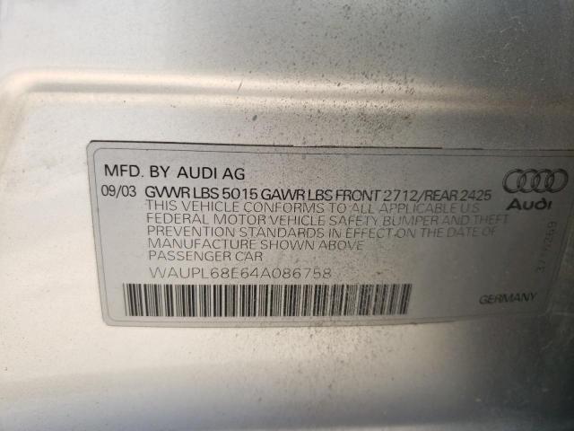 Photo 10 from auction – 2004 AUDI S4 with VIN WAUPL68E64A086758