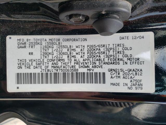 Photo 10 from auction – 2005 TOYOTA 4RUNNER LI with VIN JTEBU17R750063588