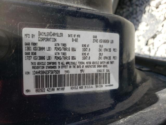 Photo 10 from auction – 2003 DODGE DURANGO SP with VIN 1D4HR38N23F507920