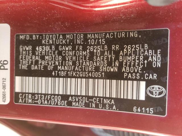 Photo 10 from auction – 2016 TOYOTA CAMRY LE with VIN 4T1BF1FK2GU540051
