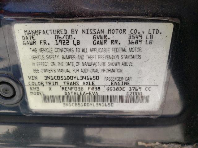 Photo 10 from auction – 2000 NISSAN SENTRA BAS with VIN 3N1CB51D0YL341650