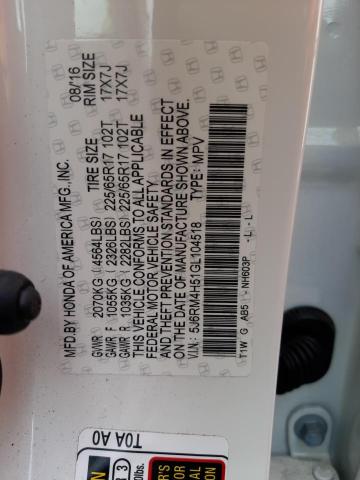 Photo 10 from auction – 2016 HONDA CR-V EX with VIN 5J6RM4H51GL104518